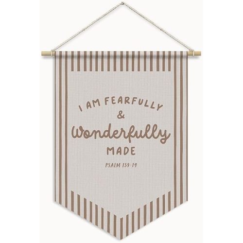 Christian Nursery Decor, I Am Fearfully and Wonderfully Made Christian Wall Banner Pennants Flag, Retro Religious Wall Art Prints for Kids Room Bedroom Playroom Nursery Decor,11x15