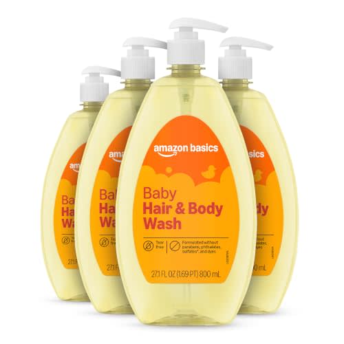 Amazon Basics Tear-Free Baby Hair and Body Wash, 27.1 Fluid Ounce, Lightly Scented, 4-Pack (Previously Solimo)