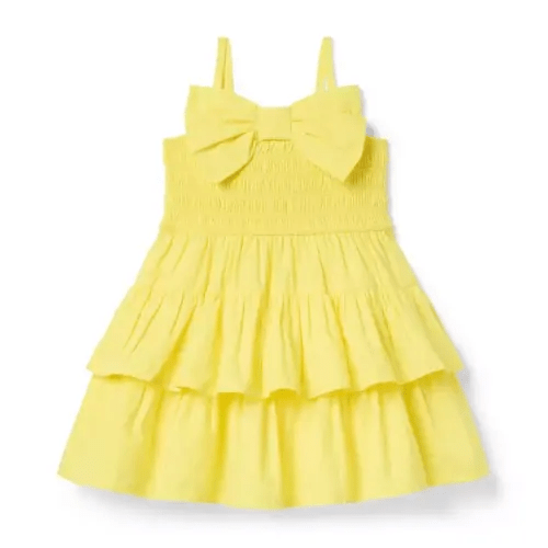 Girl Yellow Diamond Seersucker Bow Smocked Dress by Janie and Jack