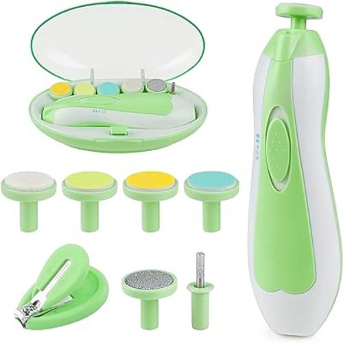 OTTOLIVES Baby Nail Trimmer Electric Newborn Toddler, Safe Baby Nail Clippers Set with Light and 6 Replacement Heads, Baby Nail File Trim Polish Toes Fingernails Care Infant Essentials(Green)