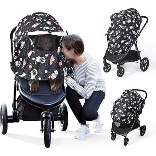Orzbow Universal Sun Shade for Stroller, Detachable UPF 50+ Stroller Cover for Sun with See Through Mesh Window, Breathable Sunshade Cover - Stroller Canopy Extender, Baby UV Sun Protection, Cute Cat