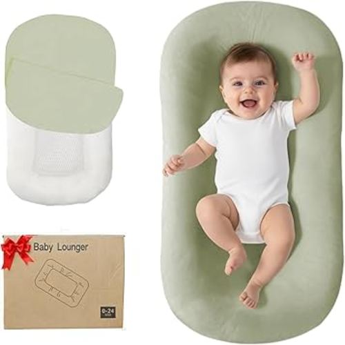 Lucakuins Baby Lounger, Bionic Design Baby Lounger for Newborn 0-24 Months, Soft Organic Cotton Breathable Lounger for Infants (Lovely Green)