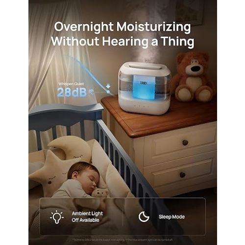 Dreo Humidifiers for Bedroom, 4L Top Fill for Large Room, 36H Runtime, 28 dB Quiet Supersized Cool Mist Air Humidifier for Baby Nursery, Plants, Indoor, Night Light, Easy to Clean & Fill, White
