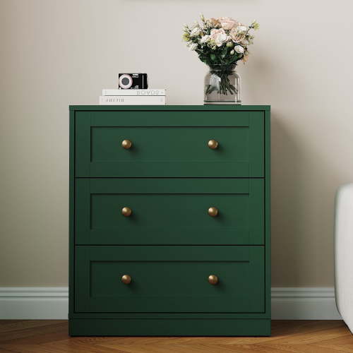May in Color 3 Drawer Nightstand, Large Bedside Table with Golden Round Knobs, Modern Wood End Table for Bedroom, Living Room, Hallway, Closet, Green