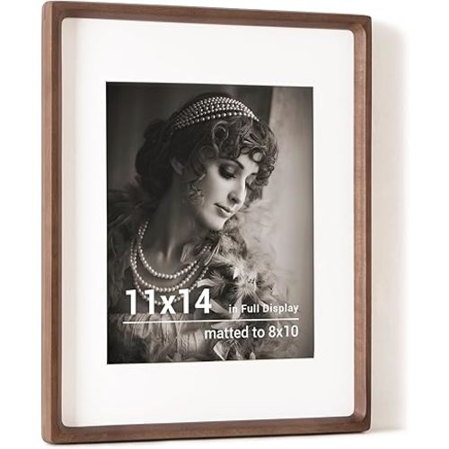11x14 Picture Frame, USA-Sourced Walnut Wood Photo Frames with HD Tempered Glass, Handcrafted Rounded Corner 11 x 14 Wooden Frame Matted to 8x10 Photos, Gallery Wall Frames for Posters & Art Prints