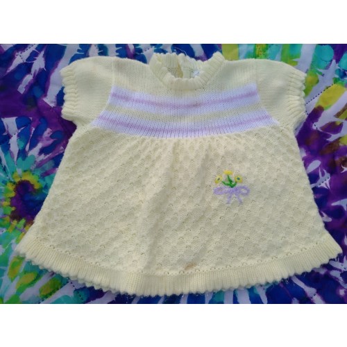 Vintage Baby Girl's Confetti Knits Dress Top 0-6 Months Yellow Floral