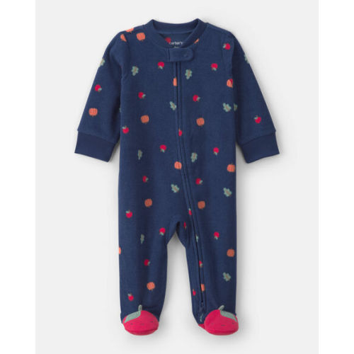 Baby Girl Fruit Fleece 2-Way Zip Sleep & Play Pajamas - Blue | Carter's