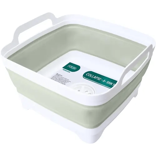 Dish Basin Collapsible with Drain Plug Carry Handles for 9 L Capacity, Collapsible Sink Tub, Dish Wash Basin, Portable Dish Tub, Foldable Dishpan for Camping Dish Washing Tub and RV Sink