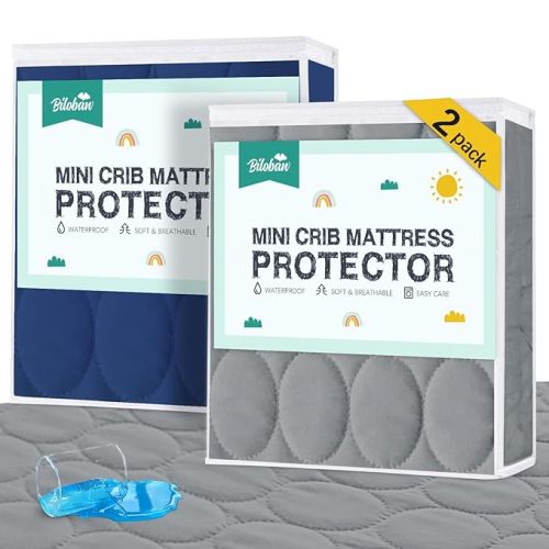 Crib Mattress Protector Sheets Waterproof 2 Pack, Quilted Crib Mattress Pad Cover Fitted Fits for Toddler Bed Mattress, White, 52” x 28”