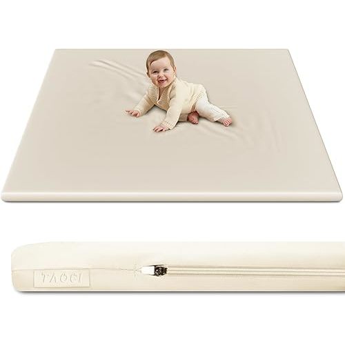 Padded Baby Play Mat with 2 Support Toybar Poles, Soft Vegan Leather with Thicken Foam Mat Easy Wipe-Clean Cushioned & 2 Sides Waterproof Baby Tummy Time Playmat Fits 50" x50" Playpens