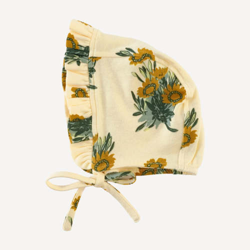 small ruffle bonnet | calendula | organic cotton interlock – kate quinn