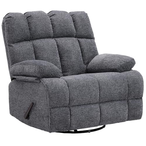 Eiayeebil Oversized Swivel Rocker Recliner Chair for Adult, Rock Recliner for 350lb Big Man, Extra Wide Manual Recliners, Overstuffed Soft Rocking Sofa Chair,Light Grey