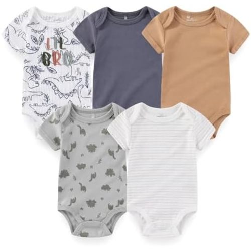 Newborn Baby Unisex Cotton One-Piece Bodysuits 5-Pack Short Sleeve Soft Baby Gift Clothes for Boys Girls
