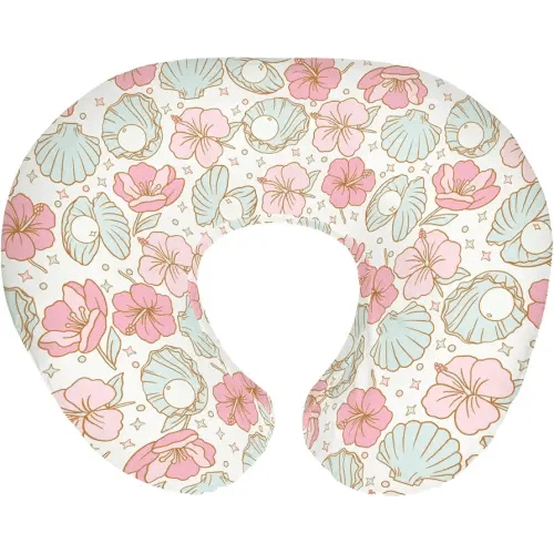 Boho Summer Mermaids Floral Nursing Pillow Covers for Boy Girl Beach Seashells Conch Tropical Flowers Nursery Slipcovers for Breastfeeding Pillows Ocean Marine Soft Stretchy Cover for Newborn Infant