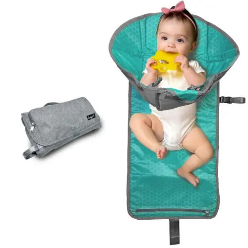 SnoofyBee - Portable Playtime Changing Pad: 3-in-1 Diaper Clutch, Changing Station, and Clean Hands Toy Barrier. Water-Resistant and Stylish, with Dual Storage Pockets. Grey-2024-Improved-Version