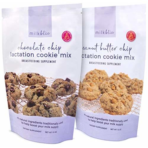 MilkBliss Chocolate Chip and Peanut Butter Chip Oatmeal Lactation Cookie Mixes- BreastfeedingSupplement Support for Milk Supply Increase 2 Pack