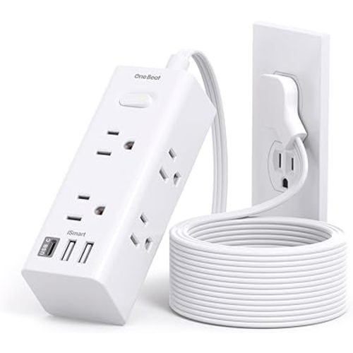 One Beat 10Ft Extension Cord with Multiple Outlets,Flat Plug Power Strip Surge Protector with 10 Ft Long Cord,6 Outlet 4 USB Ports (2USB C),Multi Outlet Wall Plug for Travel,College,Dorm Essentials