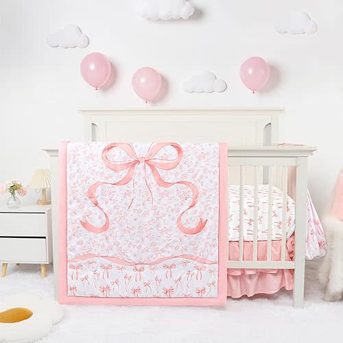 4-Piece Crib Bedding Set, Pink Bow