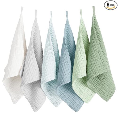 Konssy 6 Pack Baby Muslin Washcloths for Unisex 100% Cotton Wash Cloth Set for Baby Face Body Comfy and Soft for Newborn Infants Kids Girls and Boys