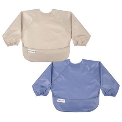 Tiny Twinkle Mess-Proof/Waterproof 2-Pack Long-Sleeve Baby Bib, Machine Washable Smock for Eating (Periwinkle Putty, Small 6-24 Months)