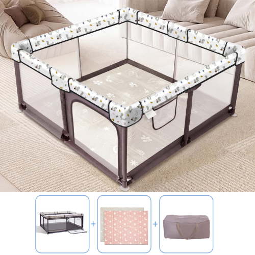 Joypony 50x50 inch Playpen with Playmat - Large Play Yard for Kids with Soft Mesh Walls