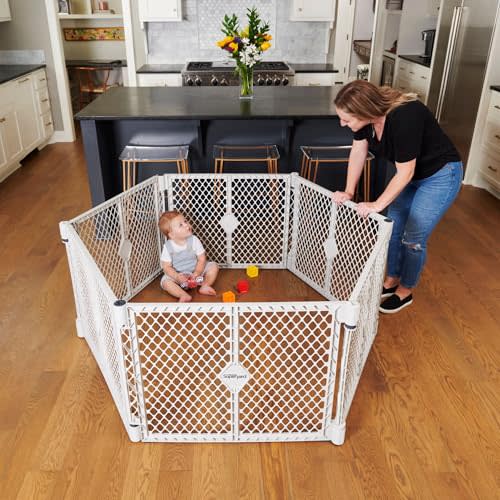 Toddleroo by North States - Superyard Baby Play Yard: Freestanding 6-Panel Baby Playpen - Indoor or Outdoor Use - Made in USA - Encloses Up to 18.5 Square Feet - 26 Inches Tall - Light Gray