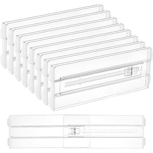 Vtopmart 8 Pack Drawer Dividers for Clothes, Adjustable 4" High Expandable from 10.2"-16.5" Dresser Drawer Organizer, Clear Plastic Dresser Organizer for Baby Clothes, Underwear, Socks