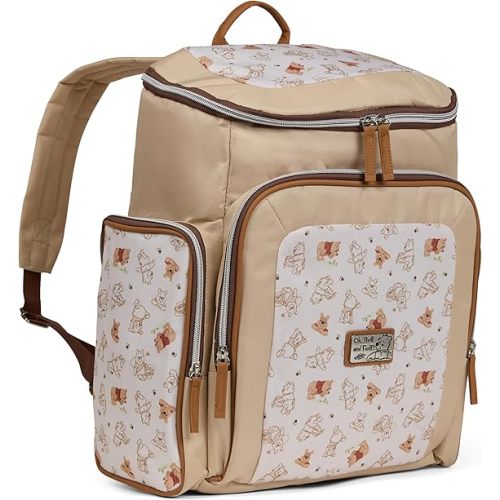 Disney Diaper Bag Backpack with Changing Pad Winnie the Pooh – 16” Nylon Baby Bag for Parents, Insulated Bottle Holders, Multiple Storage Pockets