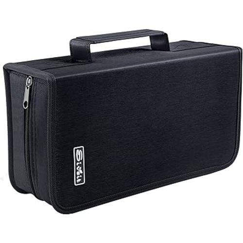 Siveit DVD Case, 128 Capacity CD/DVD Case Wallet Binder Storage Holder Booklet for Car Home Office and Travel (White binder, Black)
