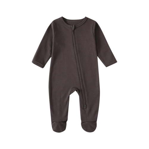 Lopecy-Sta Baby Footed Pajamas with Mitten Cuffs Solid Color Round Neck Rompers Unisex Newborn Infant 2 Ways Zipper Cotton Footie Pjs