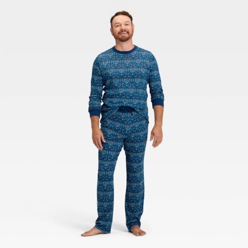 Men's Hanukkah Ribbed Long Sleeve Shirt and Pants Holiday Matching Family Pajama Set - Wondershop™ Blue