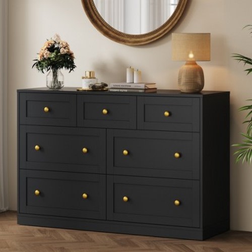 Heynemo 7-Drawer Dresser – Large Storage Chest for Bedroom, Black
