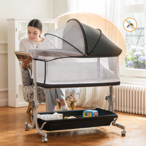 babyeap 3-in-1 Baby Bassinet, Bedside Sleeper with 6 Heights, Portable Crib, Dark Gray