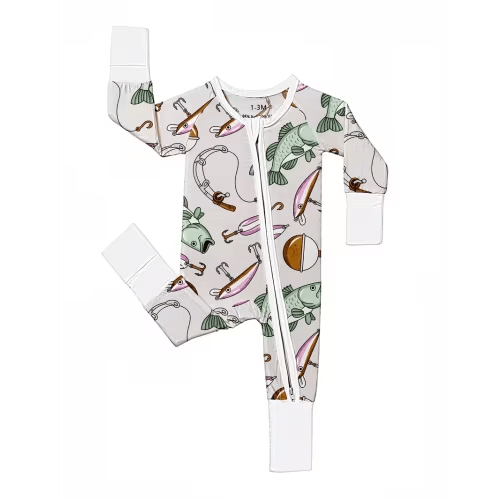 soft bamboo baby onesie fishing print double sided zipper - Temu