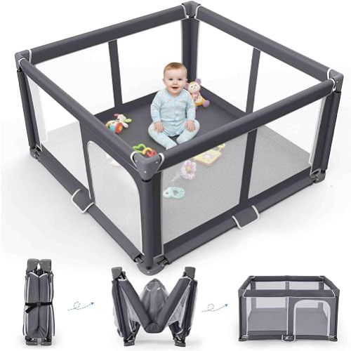 Foldable Baby Playpen Portable Travel Play Yard, Dark Gray