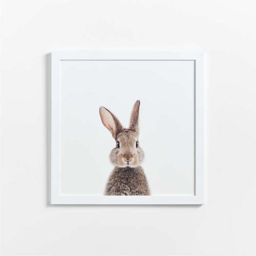Baby Bunny White Wood Framed Wall Art Print
