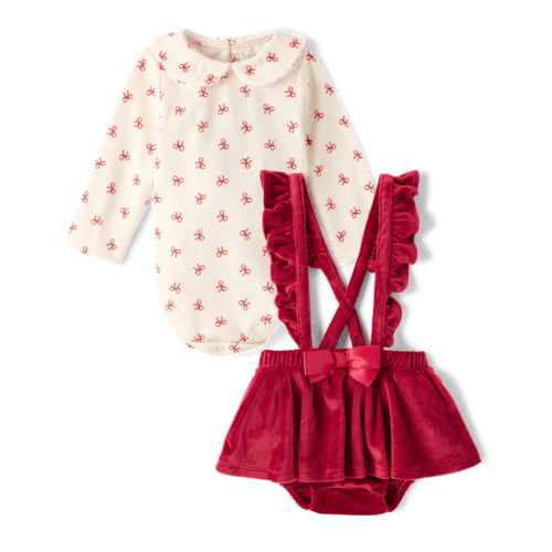 Baby Girls Bow Bubble Skirt 2-Piece Playwear Set - Red