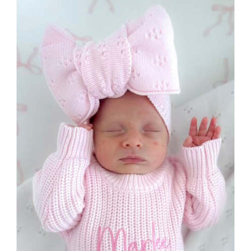 Oversized pointelle pattern pink baby bow
