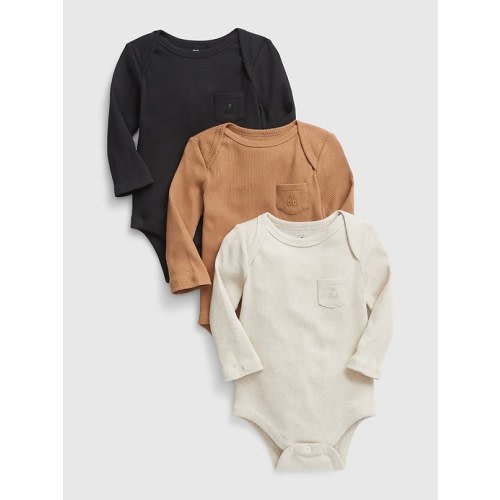 Baby 100% Organic Cotton Ribbed Pocket Bodysuit (3-Pack) in oatmeal heather, size: 0-3 M