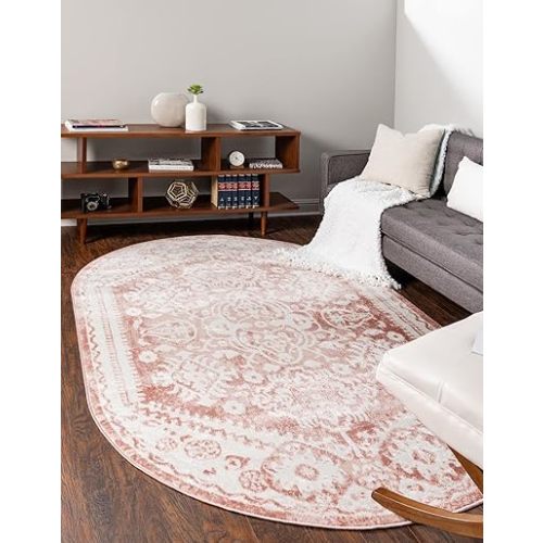 Rugs.com Oxford Collection Rug – 5' x 8' Oval Pink Low Rug Perfect for Living Rooms, Large Dining Rooms, Open Floorplans
