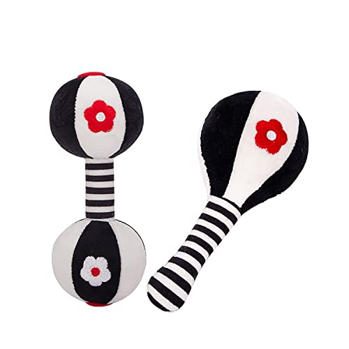 Soft Baby Rattles for 0-6 Months - 2 Pack Infant Developmental Toys with Black & White Contrast Sensory Newborn Toys for Girls & Boys Set (BPA Free)