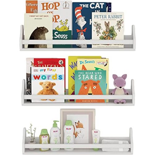 brightmaison Angel 30 inch Long Floating Shelves for Wall, Nursery Decor Toy Storage Shelf & Kids Bookshelf, Set of 3 White