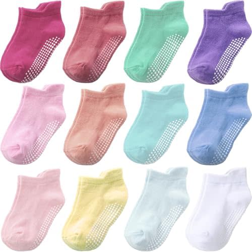 Non Slip Grip Ankle Baby Socks 12 Pack for Toddler Boys and Girls Kids Infant Baby Cute Cotton Socks
