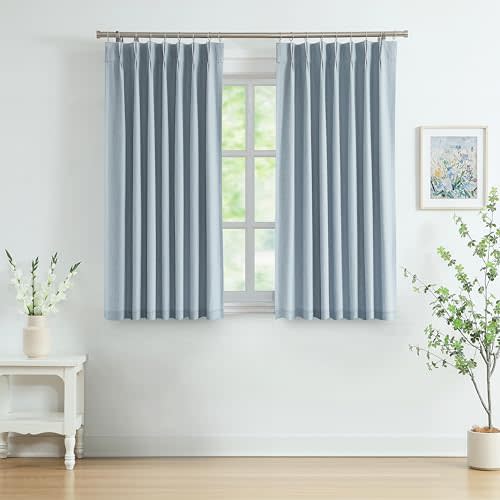 WEST LAKE 63 Inch Dusty Blue Bailey Pinch Pleated Full Blackout Curtains | Modern Textured Drapes with Backtabs Hooks,Thermal Insulating Window Treatment for Bedroom Living Room,40"Wx63"Lx2