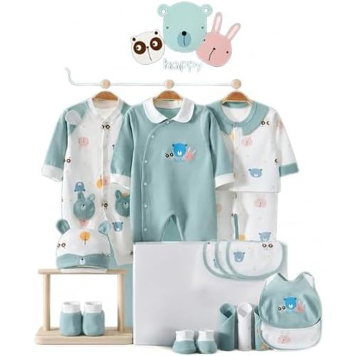 26-Piece Newborn Baby Boy Clothes Set – 100% Cotton Layette Essentials, Coming Home Outfit, 0-9 Months, Green