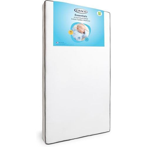 Graco Essentials 6-Inch Dual-Sided Crib & Toddler Mattress — Premium Ultra-Soft Baby Crib Mattress Cover for Quiet Sleep, GREENGUARD Gold Certified, Made in The USA, Waterproof Sleep Surface, 2-Sided