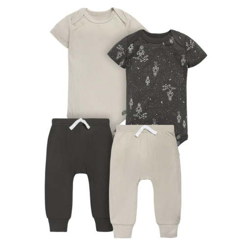 Modern Moments by Gerber Baby Neutral Super Soft Bodysuit and Pant, 4-Piece Outfit Set, Sizes Newborn - 12 Months