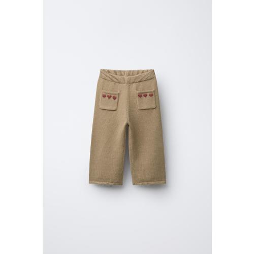 EMBROIDERED HEART KNIT CULOTTES - Light khaki | ZARA United States