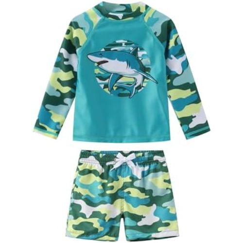 Baby Boys Swim Set Long Sleeve Rash Guard Set for Toddler Boys Two Piece Bathing Suits Swimwear