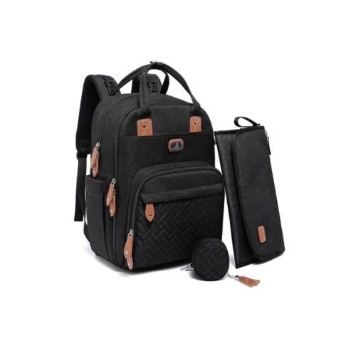 Dikaslon Diaper Bag Backpack with Portable Changing Pad, Pacifier Case and Stroller Straps, Large Unisex Baby Bags for Boys Girls, Multipurpose Travel Back Pack Moms Dads, Black